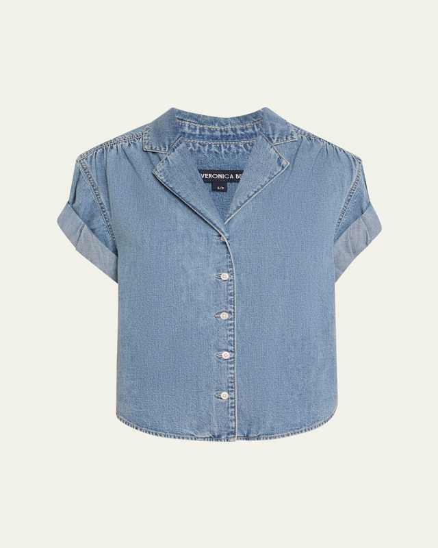 Ilene Denim Cuff-Sleeve Top